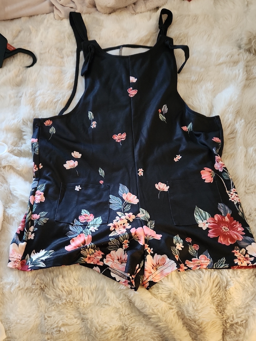 Floral Black Romper with Pink Blossoms